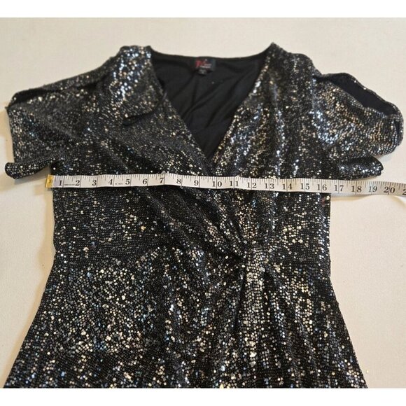 Women's JM Studios by John Meyer Silver Sequin Short Sleeves Knee Dress Size 14 - Picture 4 of 5